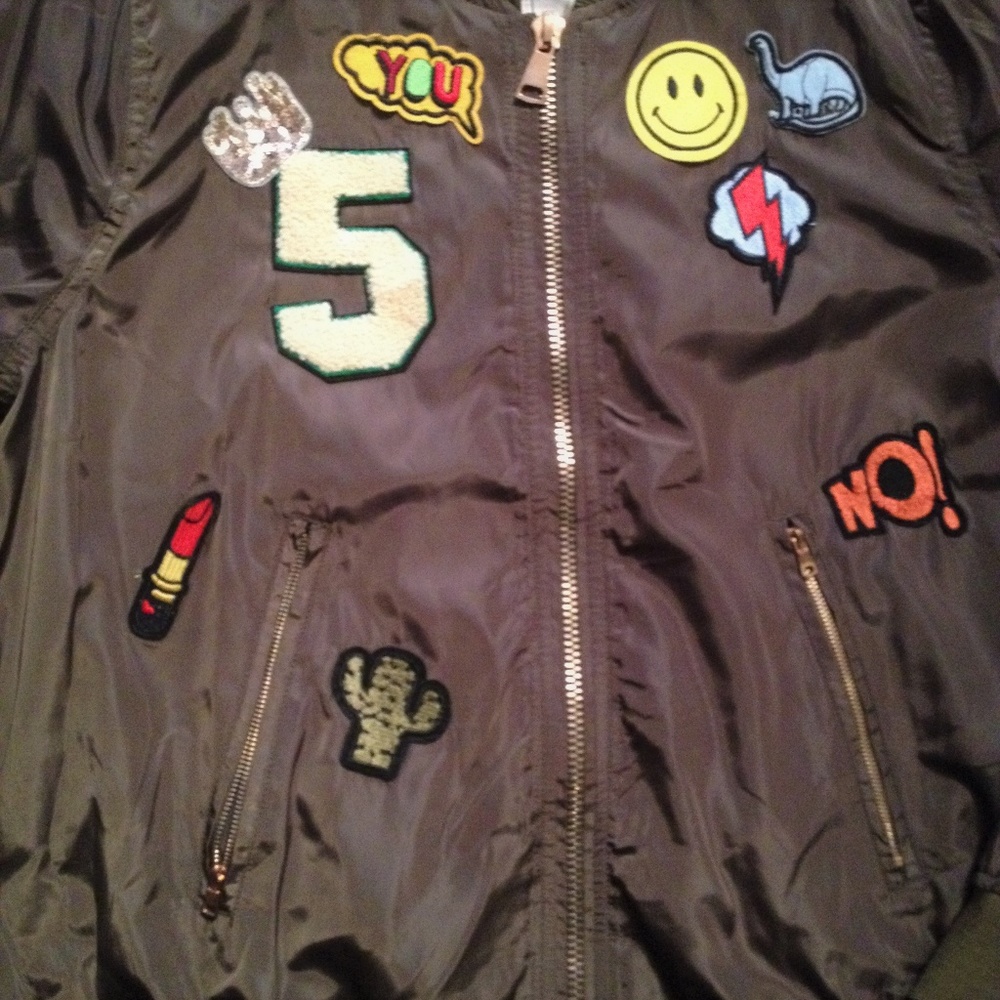 Olive Green #5 big logo patch bomber jacket Coat‎ - Picture 7 of 8